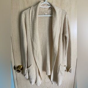 Love By Design Open Weave Neutral Cream Long Cardigan with Pockets Sz M